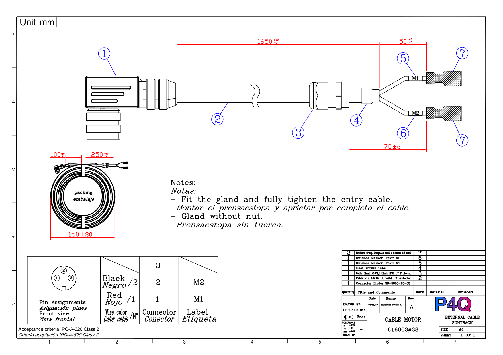 Motor cable drawing C16003#38